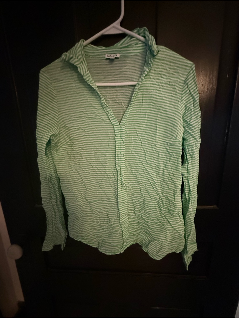 Splendid Green and White Striped Shirt with Button Front
